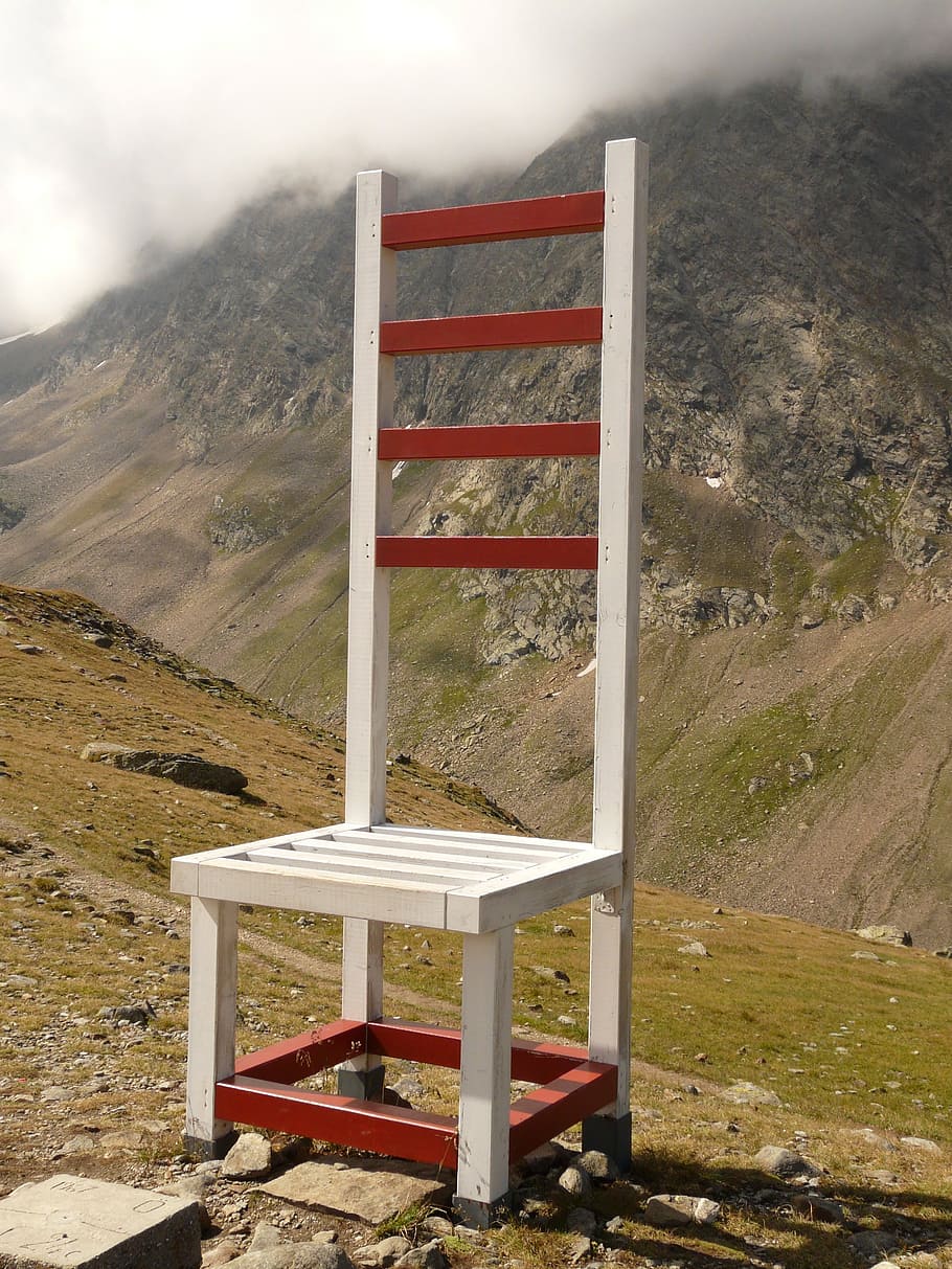 chair, seat, rest, oversized, plus size, timmelsjoch, art, mountain, nature, environment