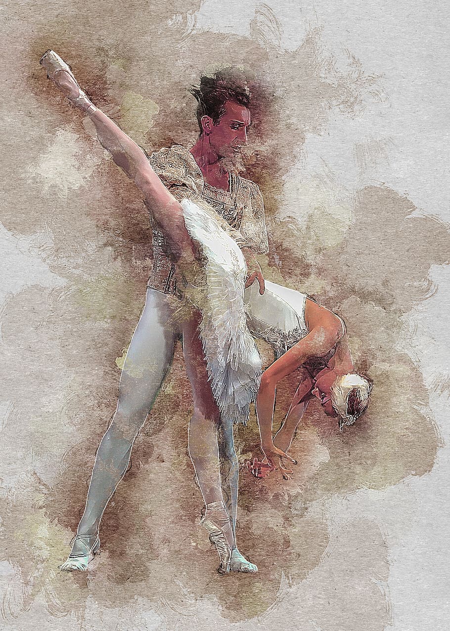 man, woman painting, portrait, ballet, dance, dancer, ballerina, elegance, classical, female