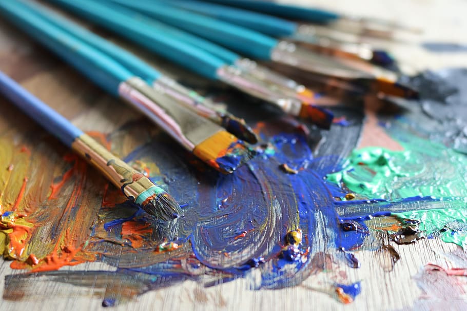 Brushes, Colors, art, paintbrush, multi Colored, paint, creativity, palette, blue, paintings
