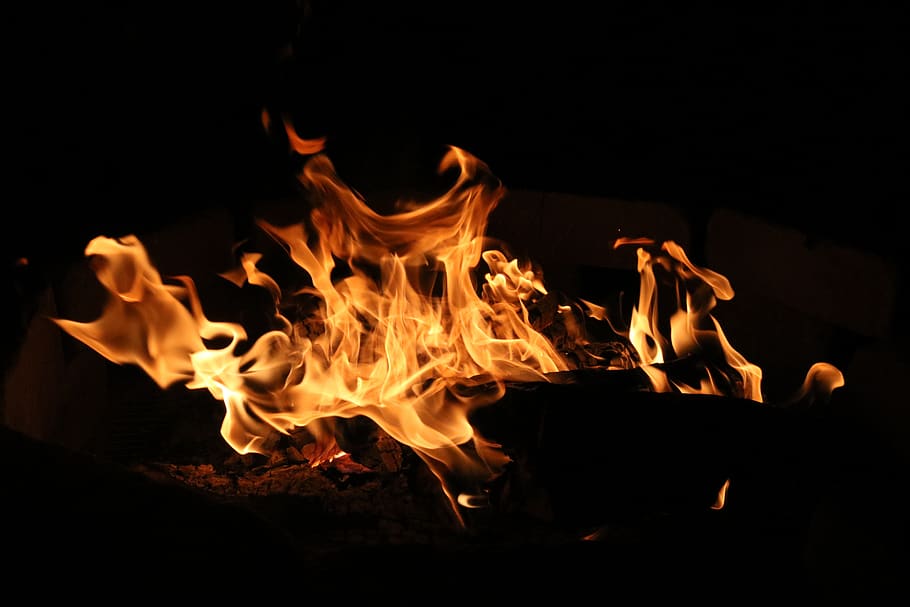 fire, outdoor, camping, bonfire, campfire, night, flame, nature, landscape, forest