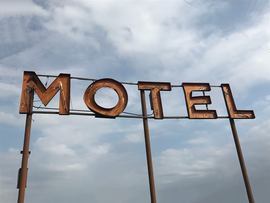 tanda, motel, retro, neon, model tahun, cahaya, papan iklan, bisnis, ikon, tua