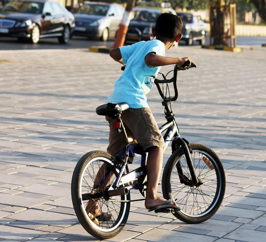 anak laki-laki, naik, hitam, sepeda bmx, bmx, sepeda, kendaraan, bersepeda, olahraga, anak