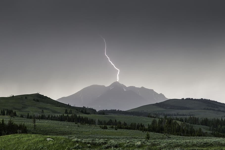 lightning streak, mountain, lightning, thunderstorm, storm, weather, clouds, nature, rain, strike