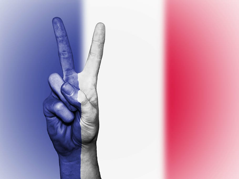 signo de la paz, bandera, francia, paz, mano, nación, fondo, pancarta, colores, país