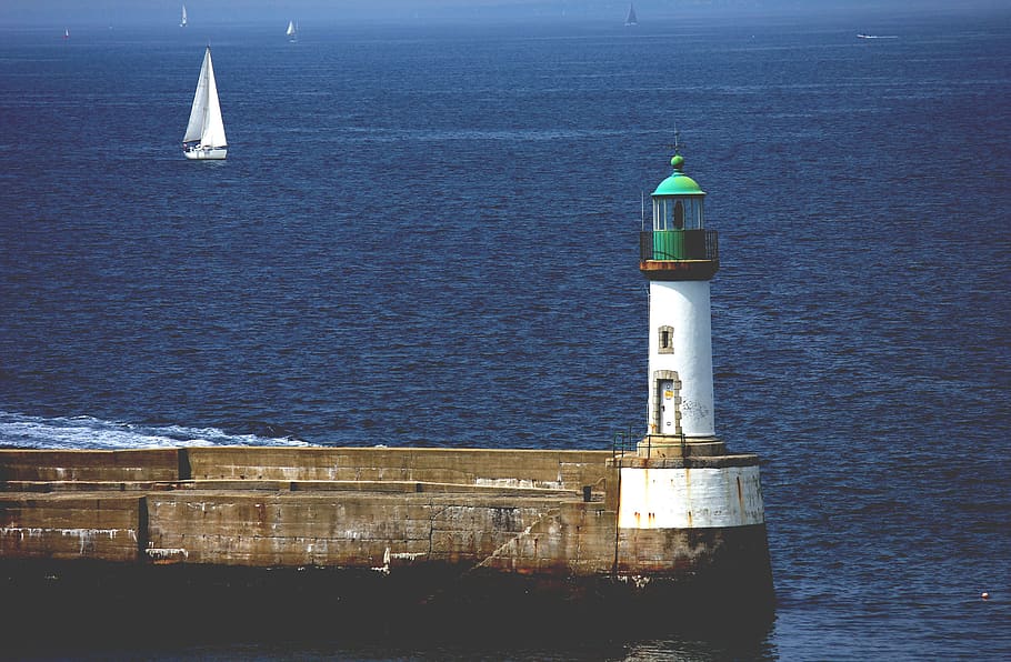 beacon, lighthouse, mole, sea, coast, tower, nautical, navigation, maritime, ocean