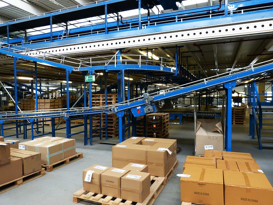 brown, box lot, inside, factory, logistics, stock, transport, shipping, crane, cargo