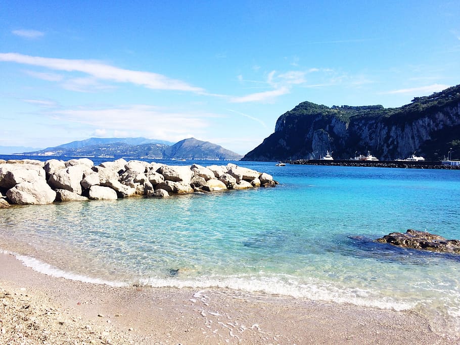 tubuh, air, formasi batuan, Positano, Capri, Italia, mediterania, laut, pantai, perjalanan