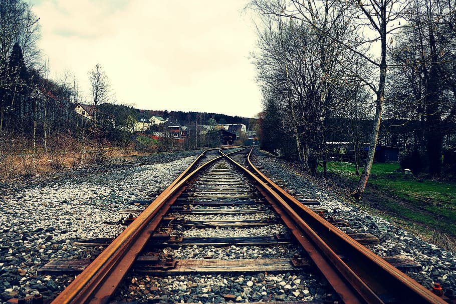 track, seemed, train, railroad track, railway, railroad tracks, junction, landscape, rail traffic, railway rails