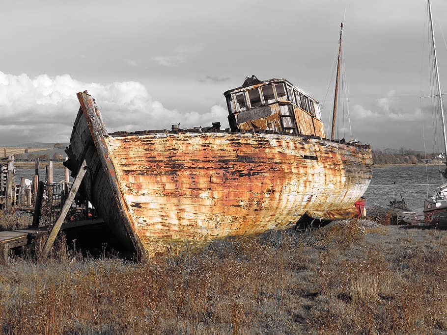 rusted, white, sailing ship, wreck, wreckage, ship wreck, skipool creek, good hope, wyre, 2012