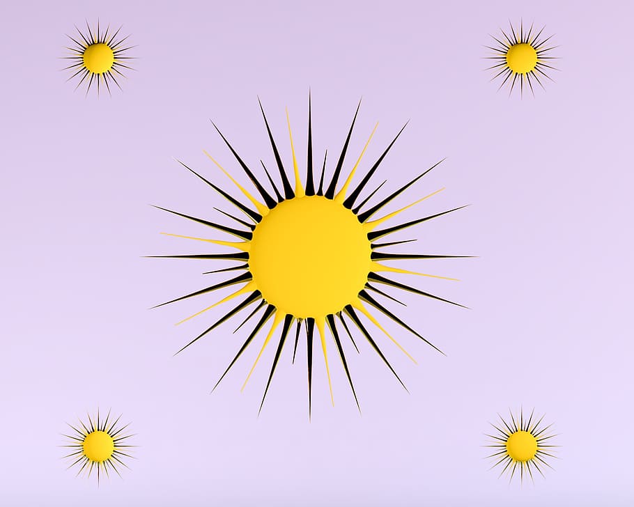 星, 太陽, 背景, 光線, 3 d, レンダリング, ボタン, 黄色, 花, 開花植物