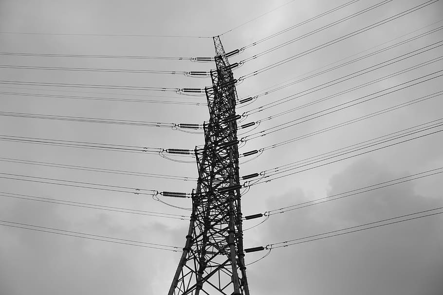 black, white, Electricity, Black And White, photography, tower, power Line, technology, cable, steel