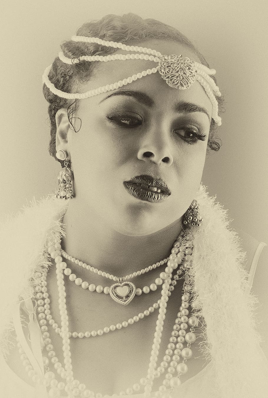 josephine baker, portrait, vintage, face, woman, one person, headshot, clothing, real people, indoors