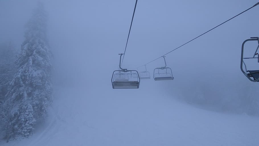 winter, mountains, the carpathians, fog, snow, slopes, cold, wind, ski resort, lift