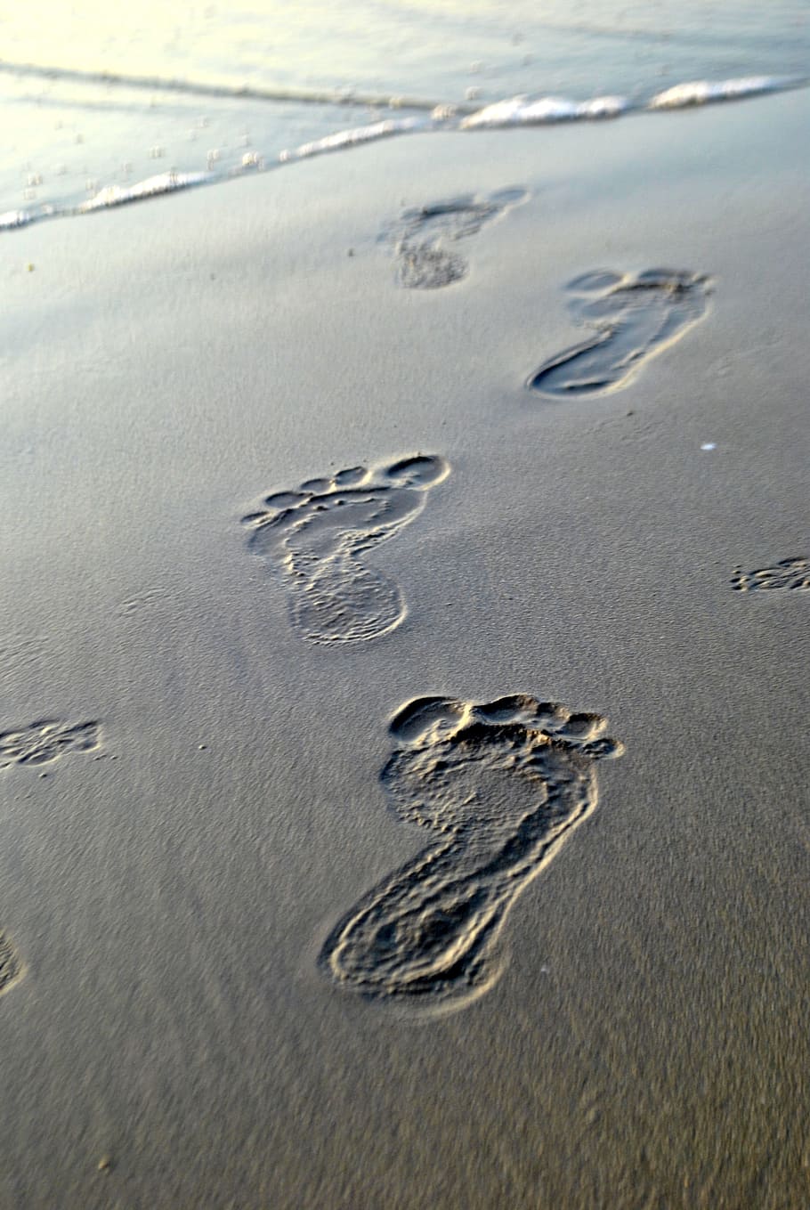 footprints on sand, footsteps, sand, traces, barefoot, footprint, beach, walk, summer, vacation