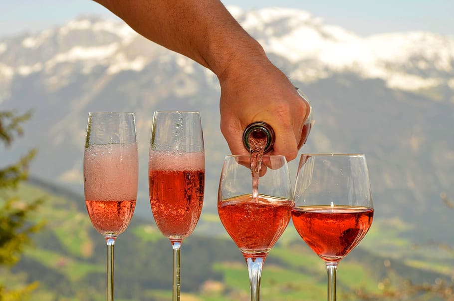 Mountains, Alpine, Hut, Alpine Hut, Alm, alpine, hut, prosecco, champagne, rose, give a