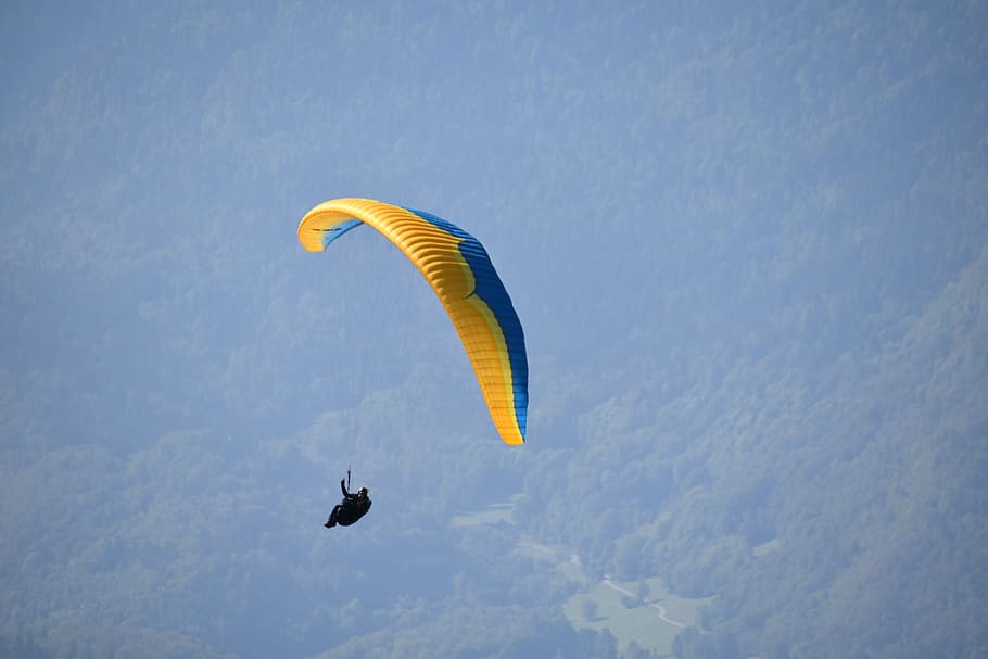 paragliding, paraglider, mountains, glacier, sailing, wing paragliding, rhône - alpes, haute savoie, france, fly
