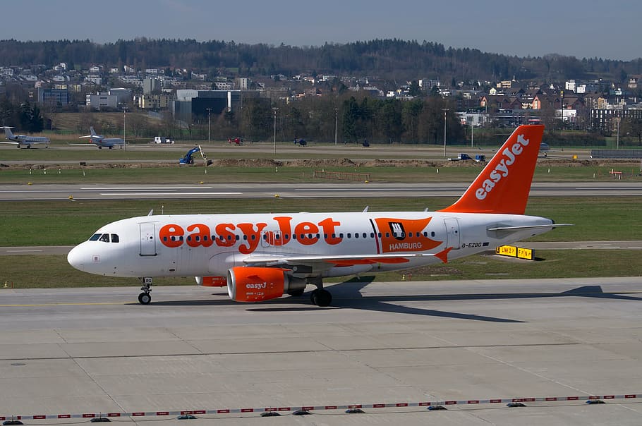 white, red, easyjet airlines, gray, concrete, ground, daytime, easyjet, aircraft, airbus