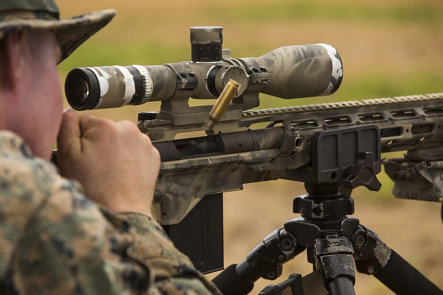 man scoping, sniper rifle, marines, sniper, rifle, aiming, scope, weapon, shooting, special