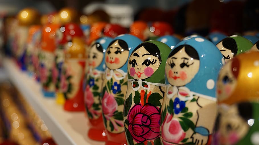 matryoshka, russian dolls, russia, russian, souvenir, wood doll, doll, ornament, art and craft, retail