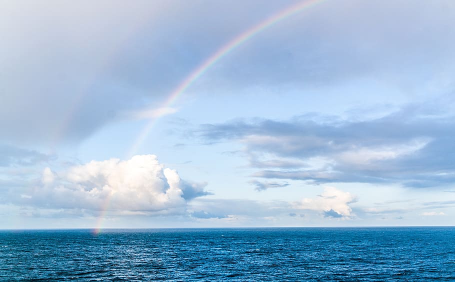 rainbow, clouds, north sea, colorful, nature, weather, water, scenic, travel, tourism
