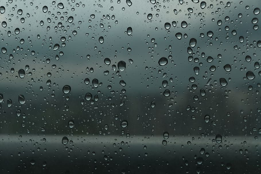 selective, focus photography, raindrops, trickle, non, cloud, a rainy day, window, shower, water