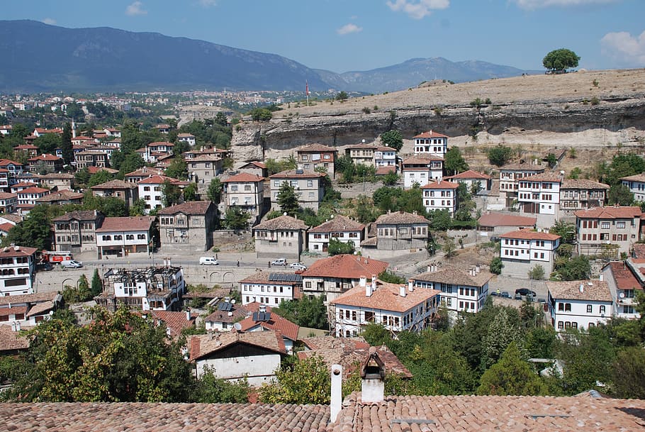 travel, houses of safranbolu, panoramic view of safranbolu, architecture, building exterior, built structure, building, residential district, city, mountain