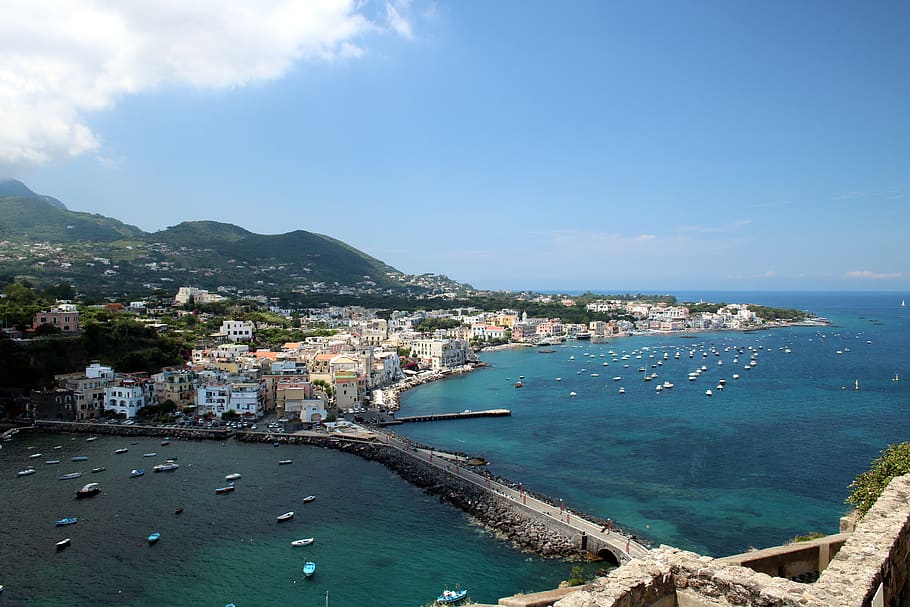 ischia, italy, mediterranean sea, island, sea, building exterior, water, architecture, built structure, city