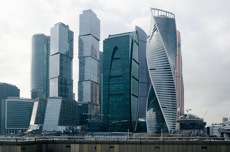 Foto, alto, edificios de gran altura, la ciudad de Moscú, Moscú, Rusia, ciudad, rascacielos, torre, edificio