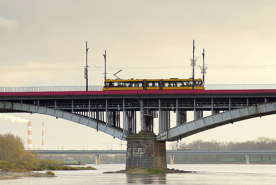 trem, jembatan, transportasi, komunikasi, kendaraan, kota, warsaw, sungai, jalan, wisla
