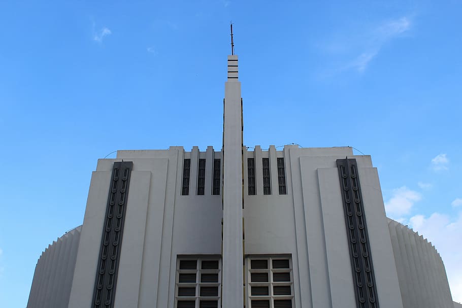 Theatre, Facade, Goiânia, Old, Art Deco, architecture, building exterior, built structure, sky, low angle view