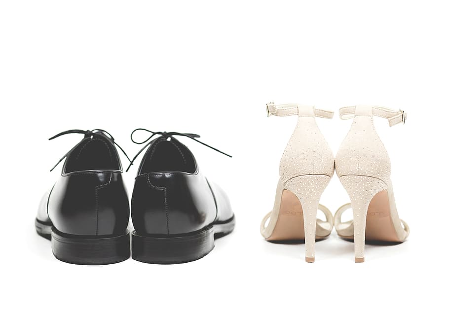 par, negro, zapatos de vestir de cuero, al lado, blanco, zapatos de tacón, moda, pantorrilla, elegante, formal