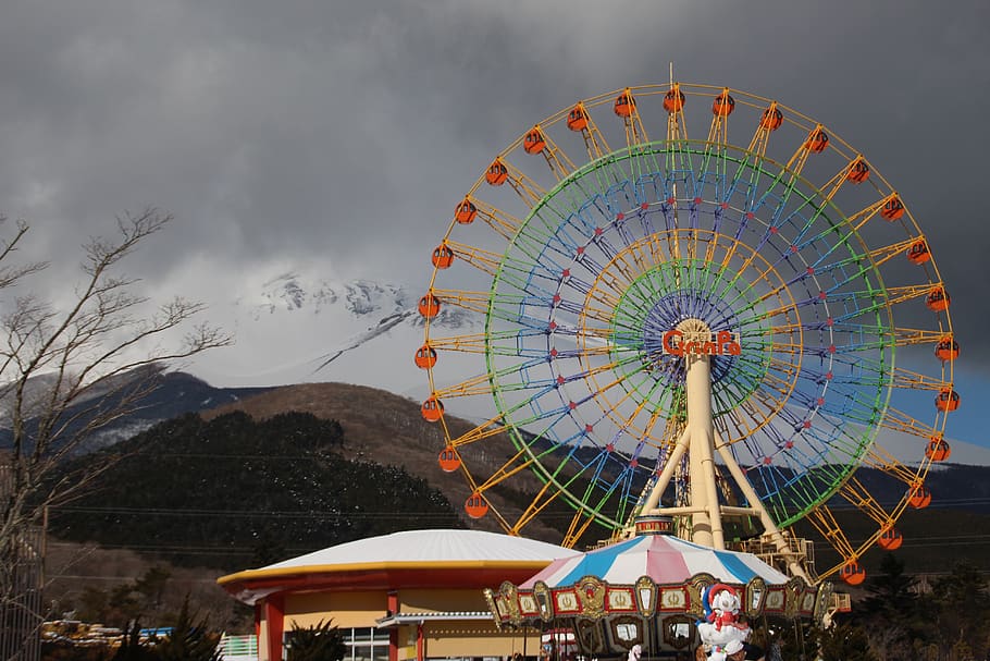 ferris wheel, winter, ferris, wheel, color, amusement park, amusement park ride, arts culture and entertainment, sky, cloud - sky
