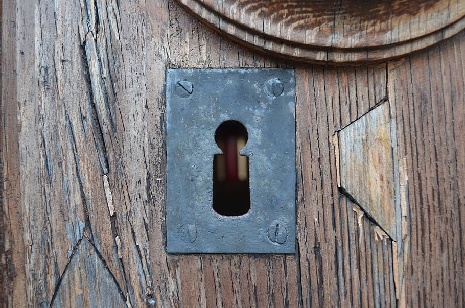 door, lock, key, hole, metal, keyhole, close-up, entrance, wood - material, protection