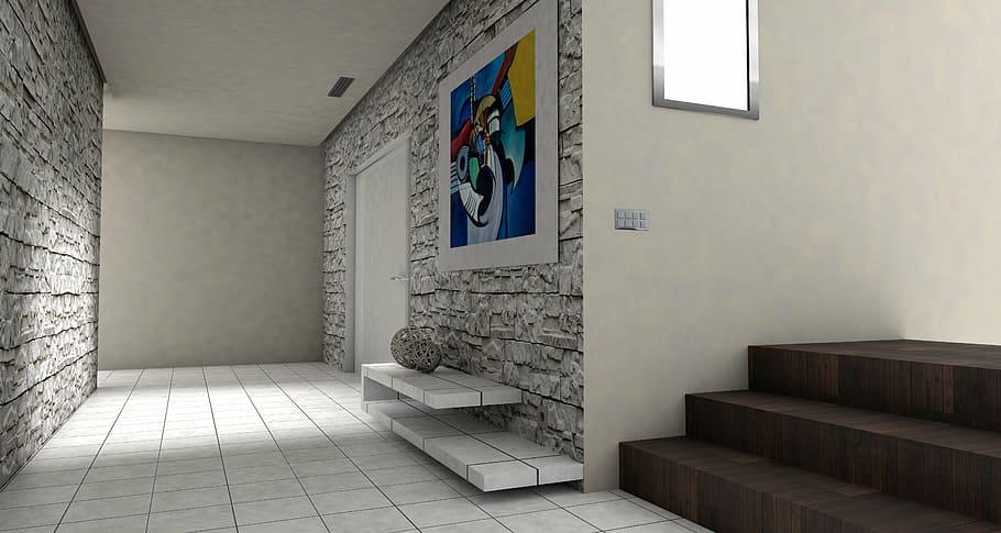 white, brown, floor tiles, floor, gang, input, entrance hall, lichtraum, gallery, living room
