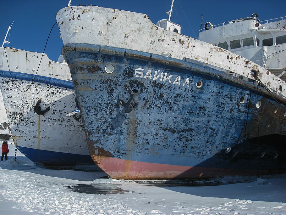irkutsk, lake baikal, boats, wreck, nautical vessel, mode of transportation, transportation, water, ship, moored