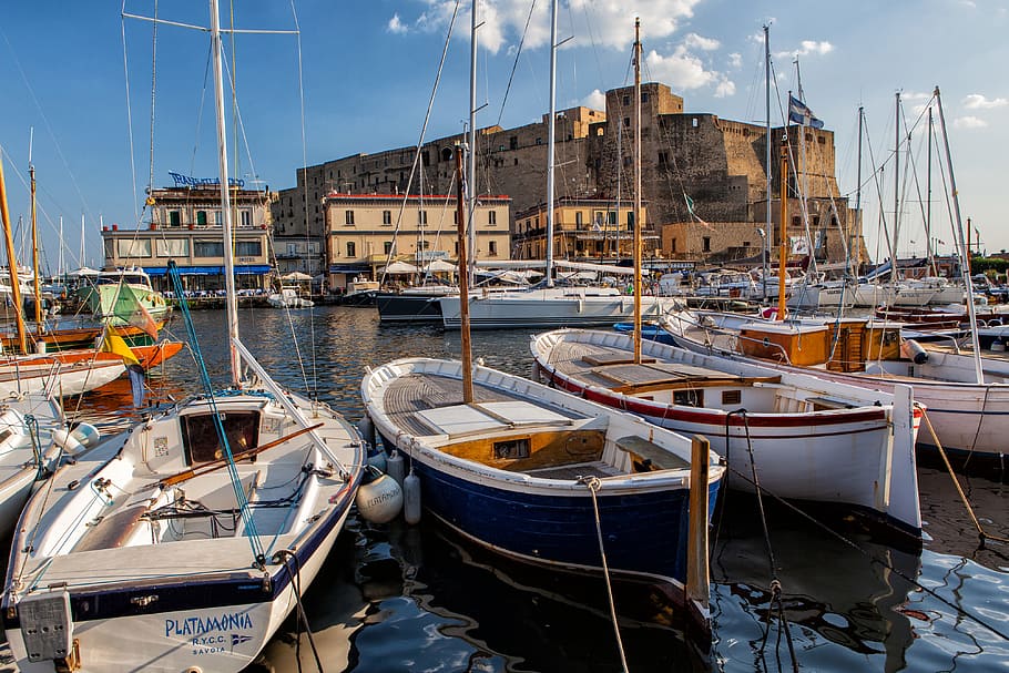 wide-angle shot, Wide-angle, shot, Harbour, Napoli, Italy, urban, coast, nautical Vessel, harbor