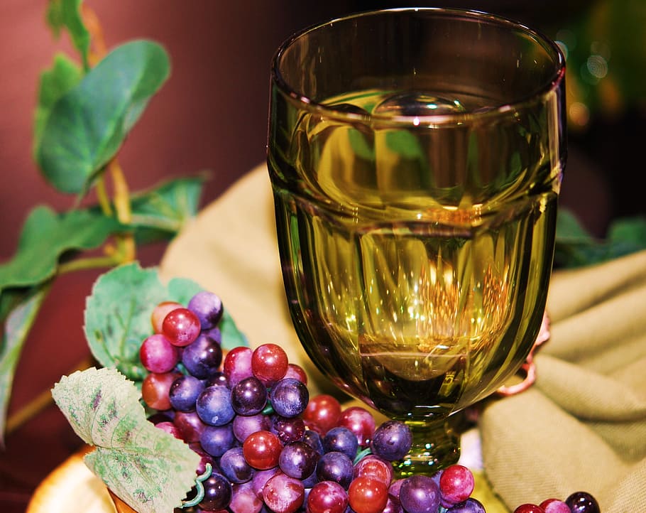 table scape, silk, floral, goblet, fake grapes, glass, decoration, food and drink, food, fruit