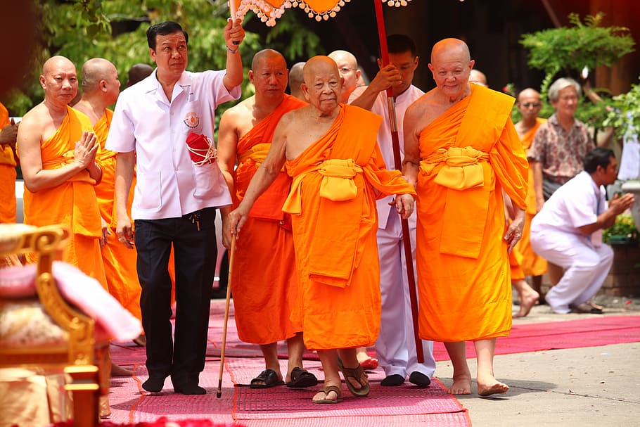 Supreme Patriarch, Buddhists, patriarch, priests, monk, orange, robes, thailand, asia, thai
