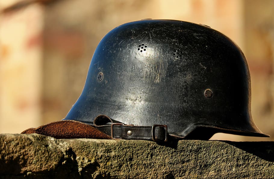 black soldier hat, stahlhelm, war, harmony, war relic, wall, metal, close-up, gramophone, helmet