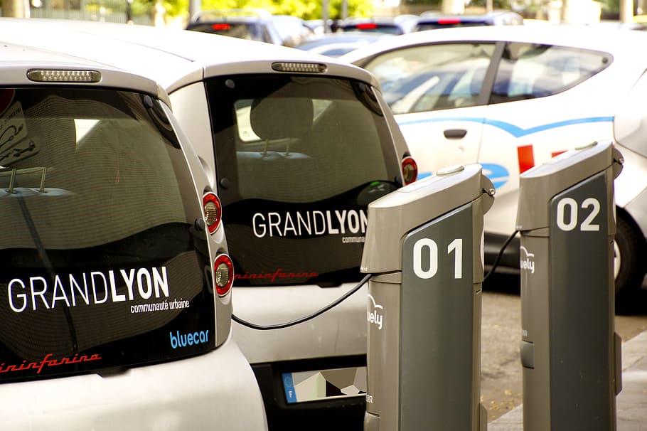lyon, electric cars, station, load, bluecar, taken, electricity, charger, connection, equipment