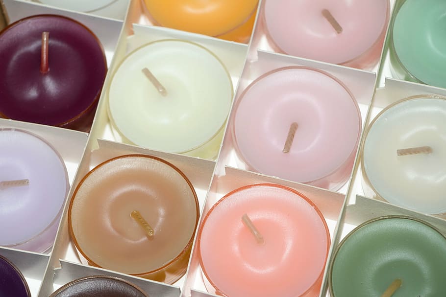 assorted-color, votive, candles, box, tealight, tea lights, wax, christmas time, atmosphere, colorful