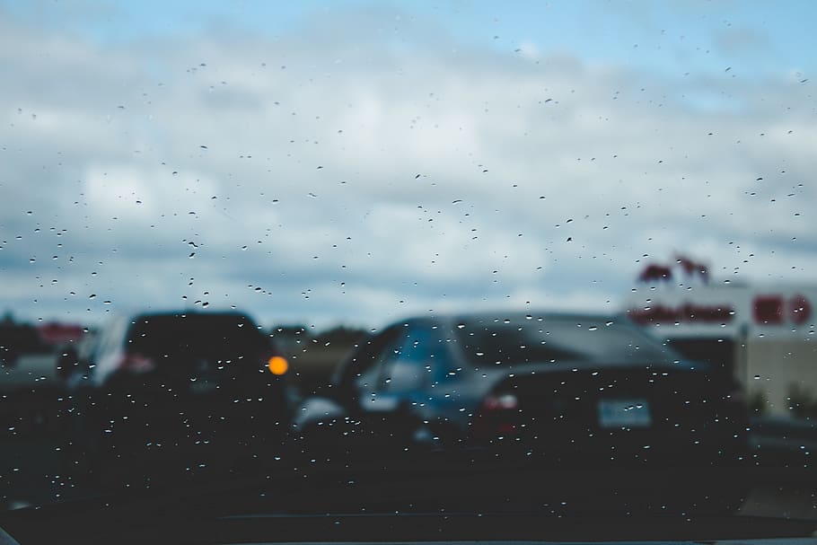 자동차, 드라이브, 유리, 창, 빗방울, 젖은, 교통, 비가, 여행, 투명한
