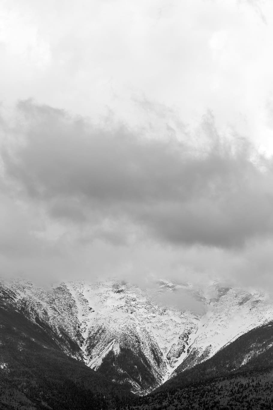 winter, landscape, mountains, black and white, sky, clouds, moody, snow, cold, zing