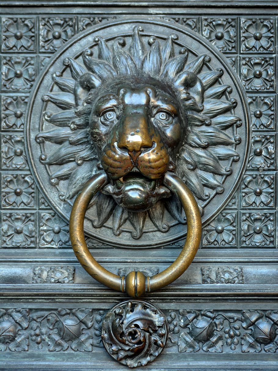 ornamentado, close-up, buraco da fechadura, maçaneta da porta, projeto, velho, antiguidade, bronze, decoração, arquitetura