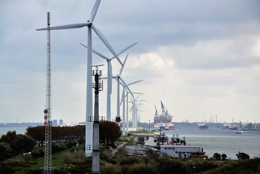 Windmills, Energy, Rotterdam, industry, fuel and Power Generation, technology, sky, environment, electricity, tower