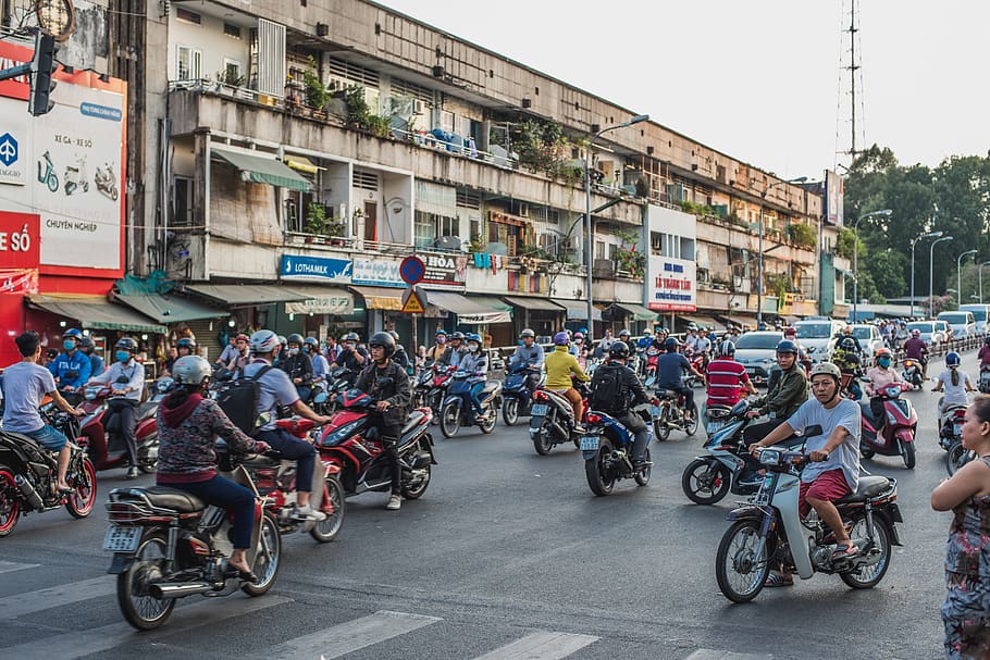 vietnã, ho chi minh, saigon, ciclomotor, rua, estrada, muitos, vietnamita, transição, ásia