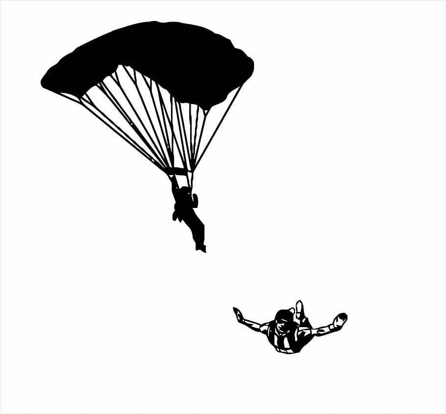 parachute, falling, person illustration, adhesive, decoration, extreme, sport, jump, studio shot, copy space