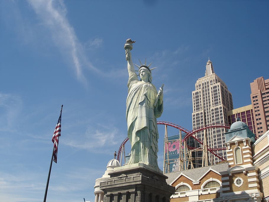 Las Vegas, New York, York Hotel, Strip, Travel, new york hotel, nevada, building, architecture, statue