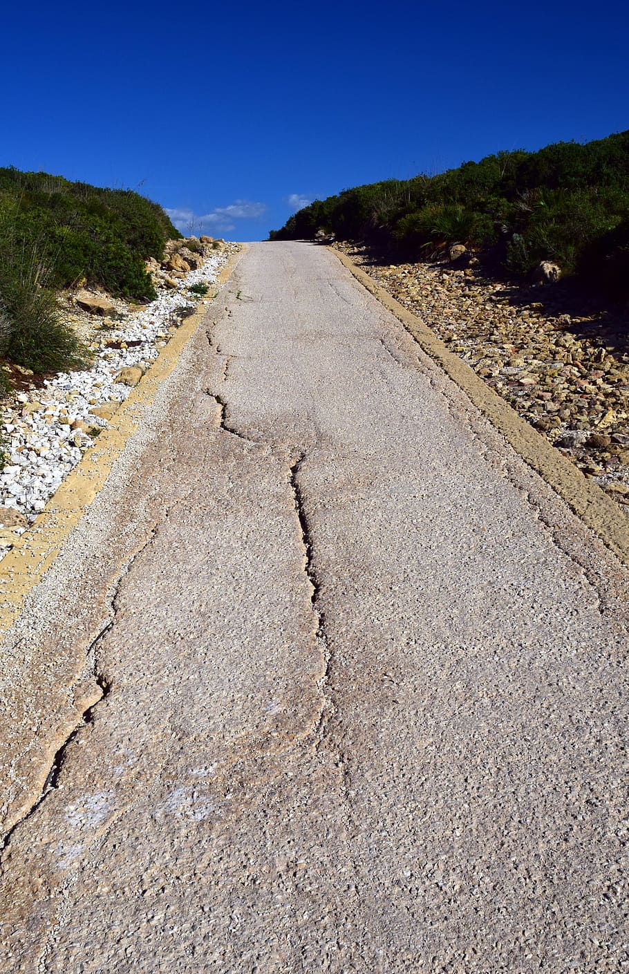road, narrow, mediterranean, narrow street, land, rural, defect, cracks, broken, tar road