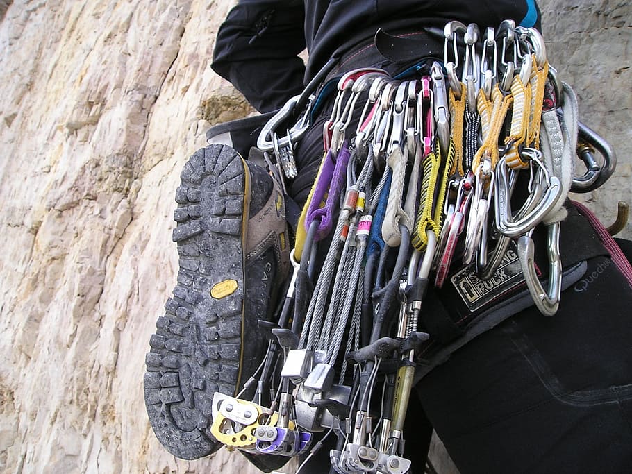 harnesses, clipped, person, belt, Chocks, Carbine, Multidimensional, Sets, multidimensional sets, climbing equipment